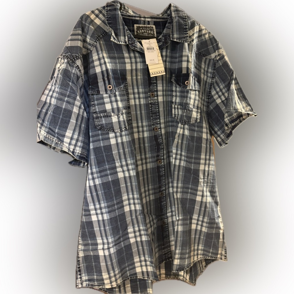 BKE Casual Blue and White Plaid Shirt